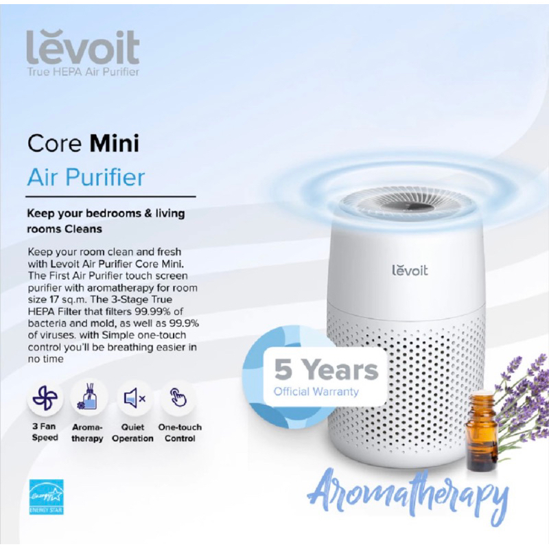Levoit Core Mini Penyaring Udara - 3-Stage Filtrasi, Hening dan Efisien