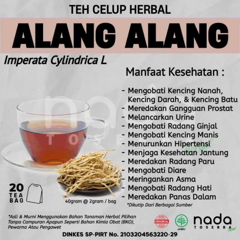 

Teh Celup Herbal ALANG ALANG Isi 20 Tea Bag | Prostat, Ginjal & ISK | Imperata Cylindrica