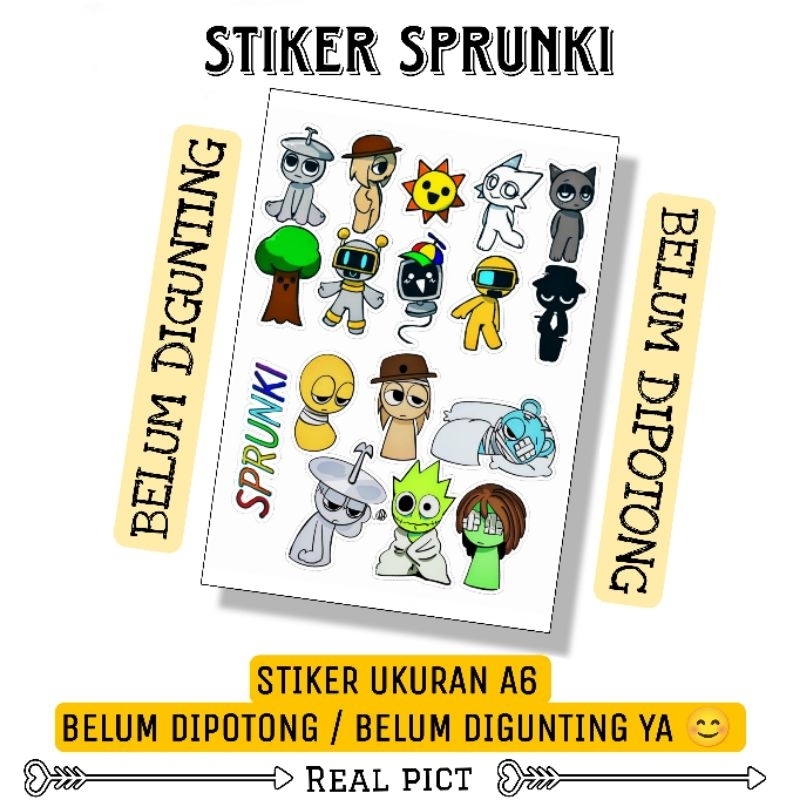 

Stiker Unik Sprunki / Sticker Karakter / Sprunki / Sticker Cartoon Lucu Belum dipotong Ukuran A6