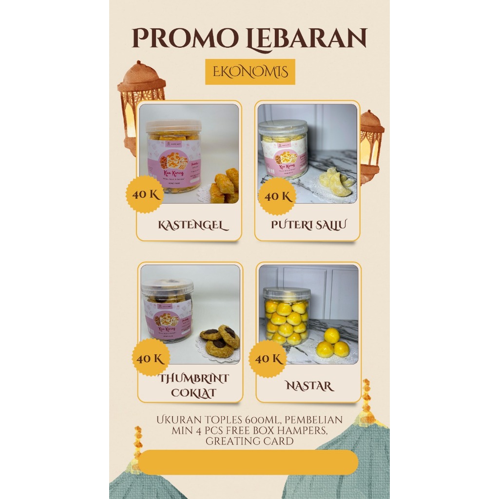 

Kue Kering Varian Ekonomis (Nastar, Kastangel, Thumbrint, dan Putri Salju)