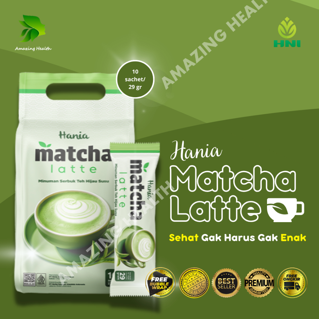 

Hania Matcha Latte HNI HPAI Minuman Serbuk Teh Hijau dan Susu