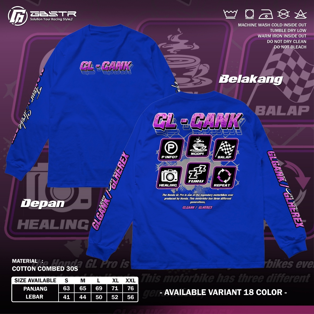 KAOS RACING GL GANK - P Info Ngopi Balap Repeat - Tshirt Longsleeve Motor Herex Honda Gank Otomotif 