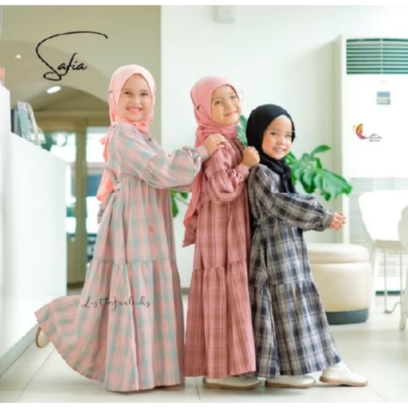 Gamis anak SaFia, baju Gamis anak perempuan 0-12th katun premium kotak kotak, baju muslimah anak