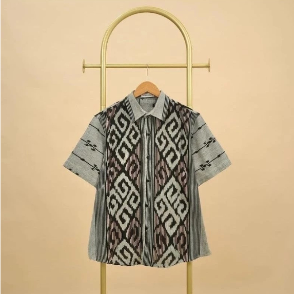 KEMEJA PRIA LENGAN PENDEK FULL TENUN - KEMEJA TENUN PRIA LENGAN PENDEK ABU GRAY