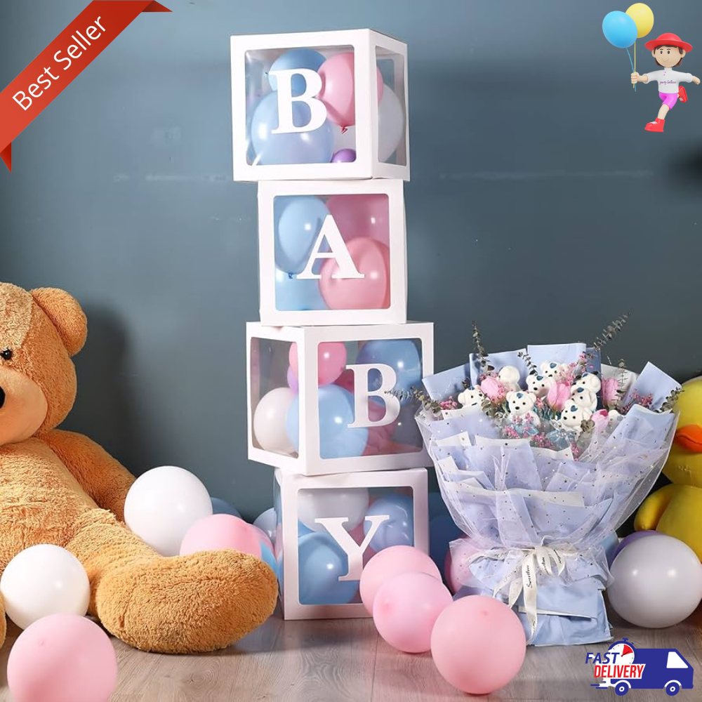4PCS Putih Box Balon Transparan /Box Balon Dekorasi /Box Huruf Transparan BABY ONE