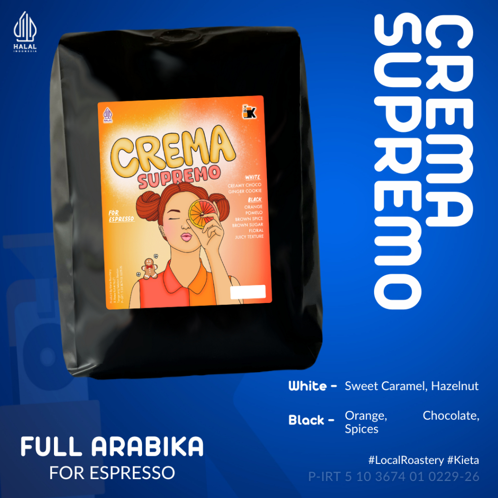 

Kieta Roastery - Biji Kopi Crema Supremo 100% Arabika 200g / Bubuk Arabica Roasted Coffee Bean Espresso