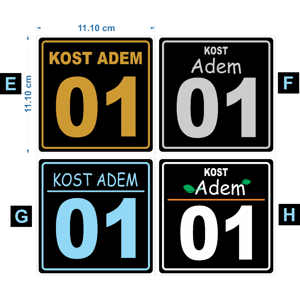 

Stiker Angka Custom 11x11 cm Vinyl Glossy Waterproof Stiker Nomor Custom Stiker Kos