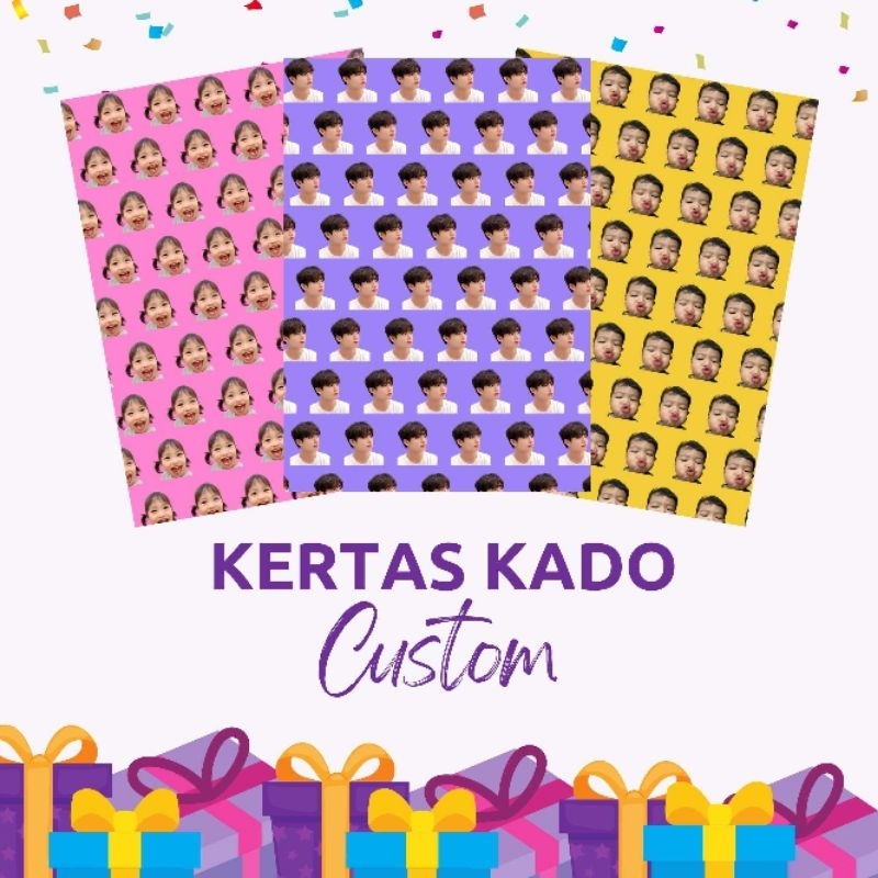 

KERTAS KADO Custom FOTO - Gift Paper Custom Photo - FREE DESIGN - Bisa Pakai Design Sendiri