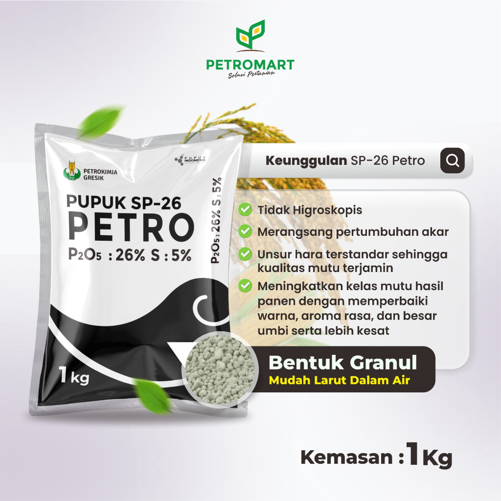 READY Petrokimia Gresik Pupuk SP-26 Petro Tinggi Fosfor Merangsang Pertumbuhan Akar Kemasan 1 Kg