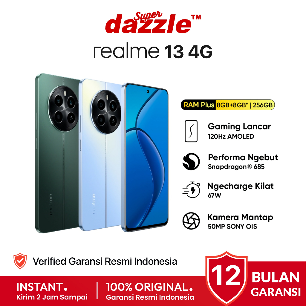 HP Realme 13 8/256 8/128 GB Snapdragon 685 Original Garansi Resmi 12 Bulan Realme Official Store Ind