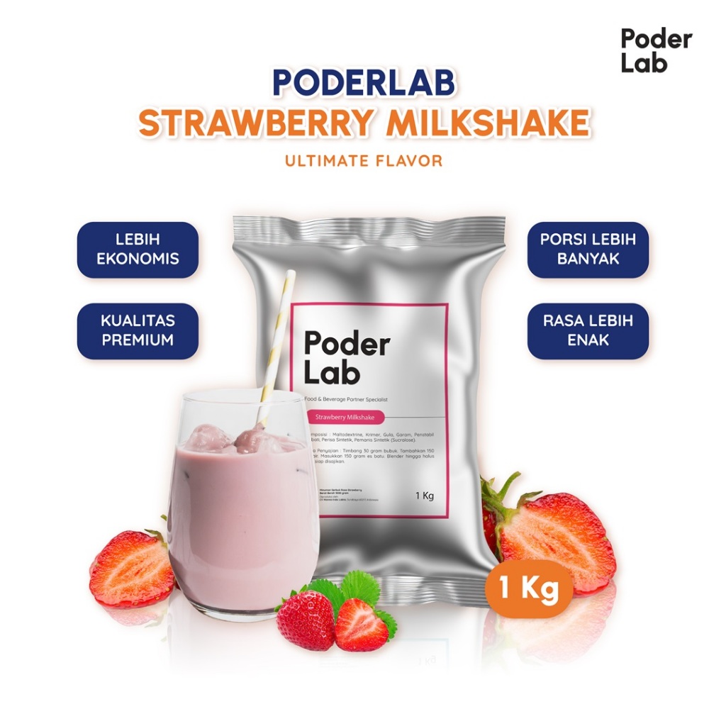 

PODERLAB - Strawberry Milkshake Powder Bubuk Minuman Rasa Strawberry Milkshake 1 KG