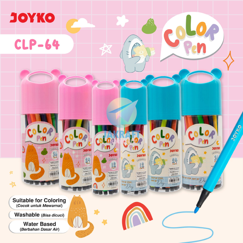 

(1 Set) Spidol Bisa Dicuci Dihapus 12 / 24 / 36 Warna JOYKO CLP-64 Washable Color Pen Marker Serbaguna