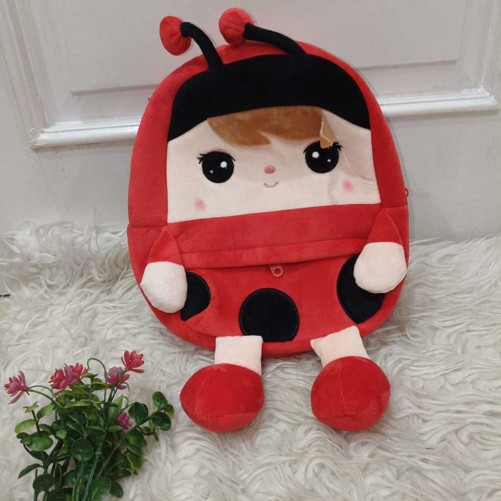Tas ransel anak  Ufufy angela 2 restleting import warna merah hitam putih stitch