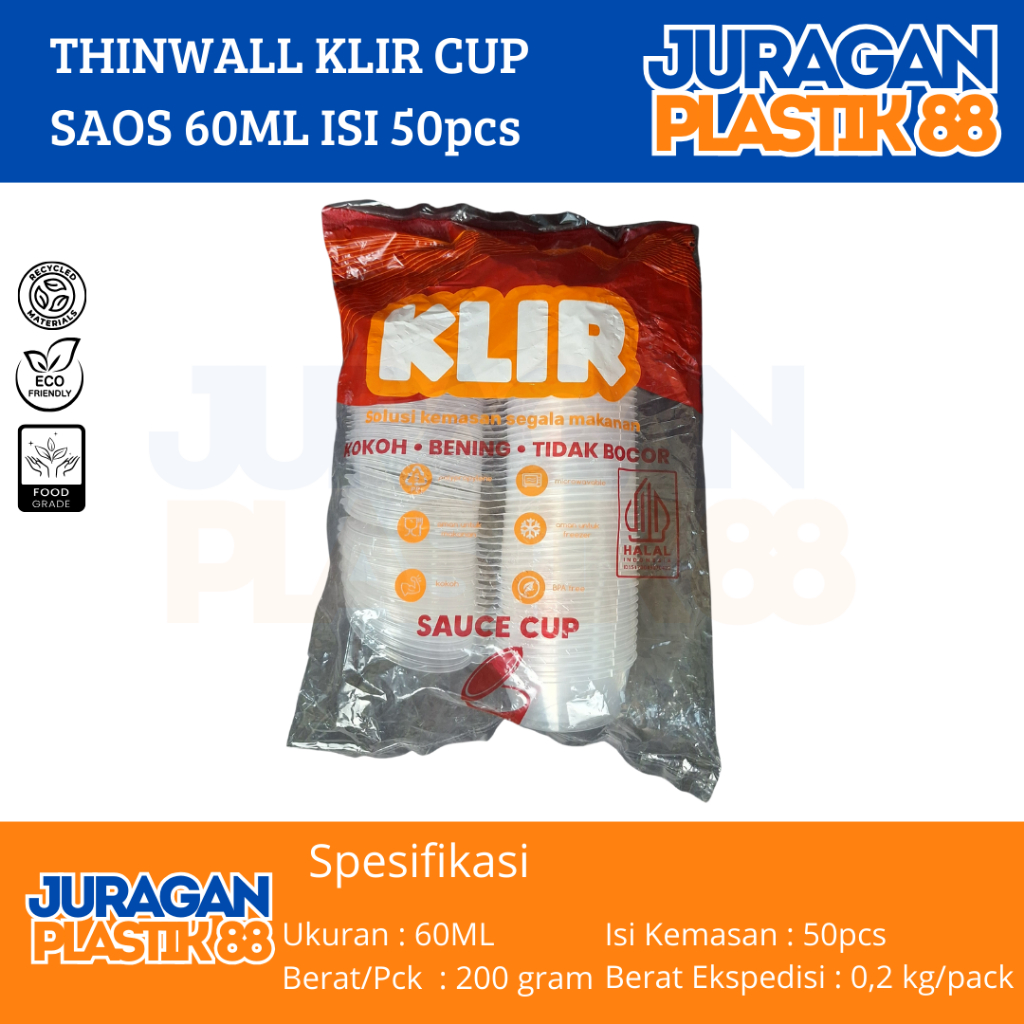 Tempat Saos Cup Sambal Merek KLIR Dan DM Uk 60ml Isi 50 pcs