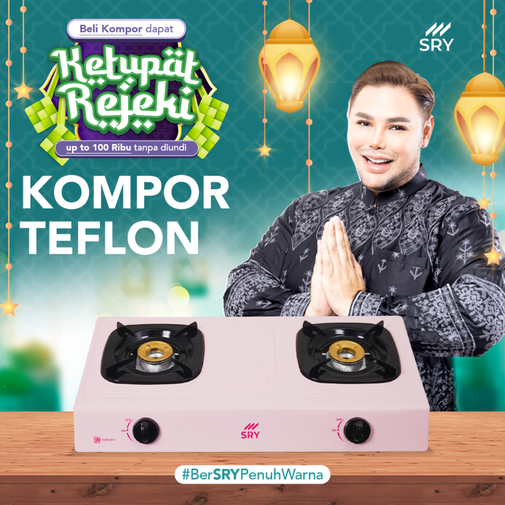 Kompor Gas SRY 2 Tungku Pastel Bonus THR KETUPAT REJEKI | Kompor Teflon | Kompor 2 Tungku | Kompor D