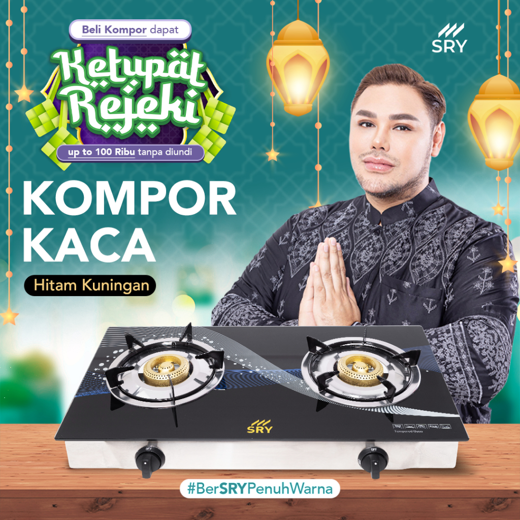 SRY Kompor Kaca Hitam Burner Kuningan Bonus THR KETUPAT REJEKI - Kompor Kaca Gas 2 Tungku Ivan Gunaw