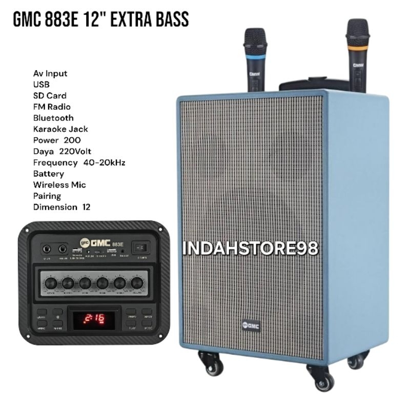 Speaker Portable 12inch GMC 883E Bluetooth Karaoke Original Speaker 12 inch