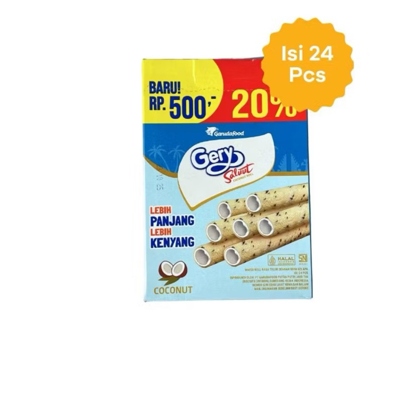 

Gery Saluut Wafer Roll Rasa Kelapa Isi 24 x 6 Gram