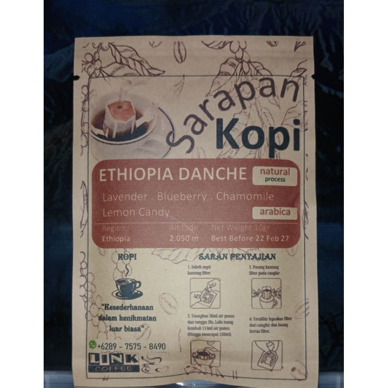 

[Sarapan kopi] Coffee Drip Bag - ARABICA ETHIOPIA DANCHE (NATURAL PROSESS)