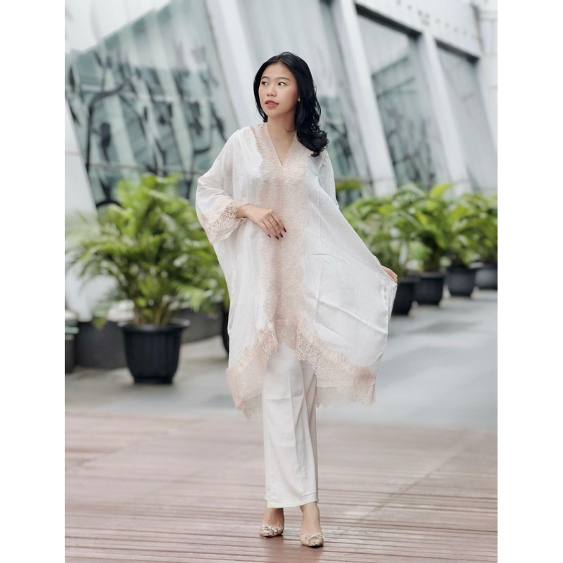 Dress Kaftan Lace Renda | Bahan Viscose Semi Sutera | Batik Trusmi | Pakaian Muslim Wanita