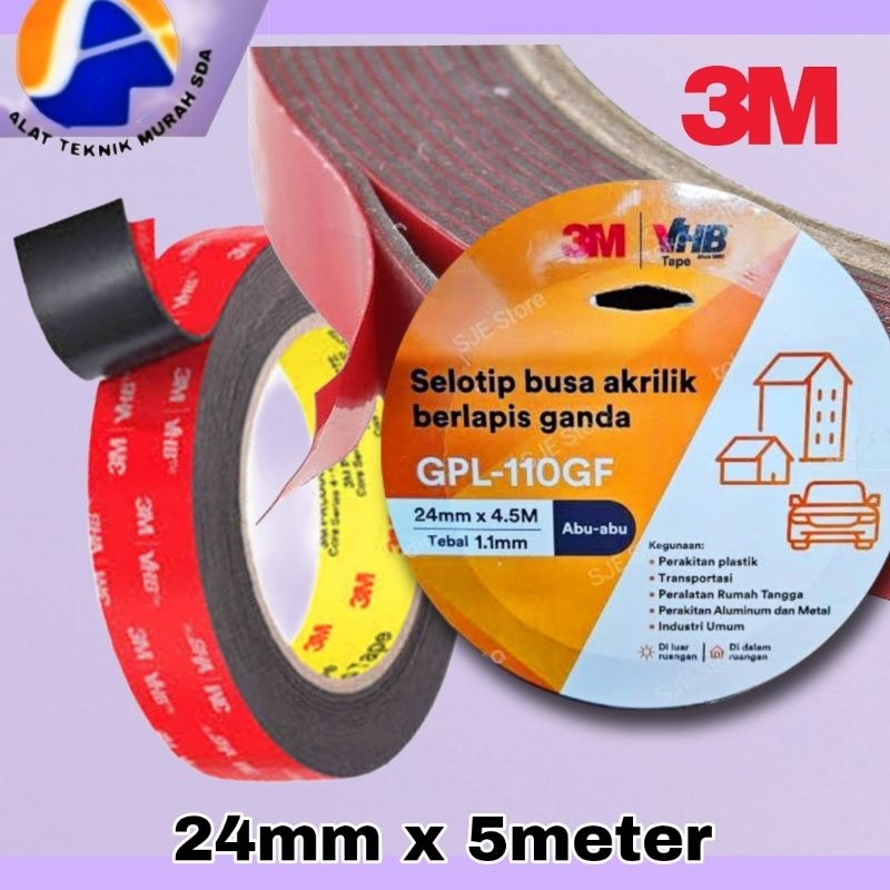 Sanstore05 Isolasi Bolak Balik Double Tape 3M Vhb 12 24 Merah Original Made In Usa 12Mm 24Mm