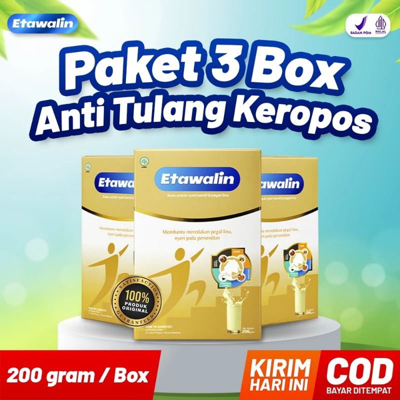 

Paket 3 Box ETAWALIN 200gr Susu Etawa Herbal Mengatasi Nyeri Sendi, Asam Urat, Serta Menguatkan Tulang & Sendi
