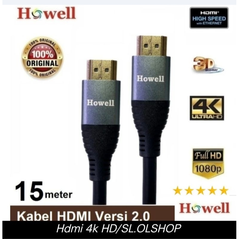 Hdmi Cable Howell 4k Versi 2.0 /15M Kabel Hdmi High Speed Original Howell 15 Meter