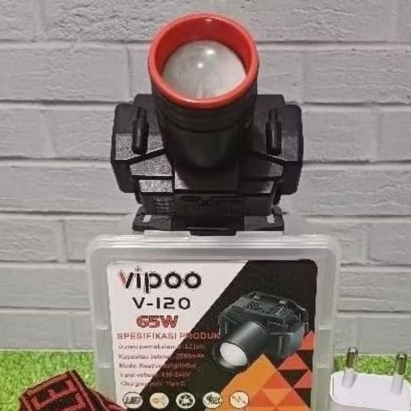 Promo Senter Kepala zoom 65W Vipoo V-120 Cahaya putih