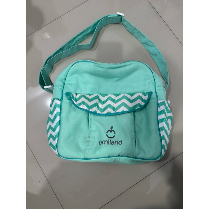 PRELOVED DIAPER BAG OMILAND HIJAU / OMILAND TAS KECIL PRINT MONO CHEVRON / TAS PERLENGKAPAN ANAK