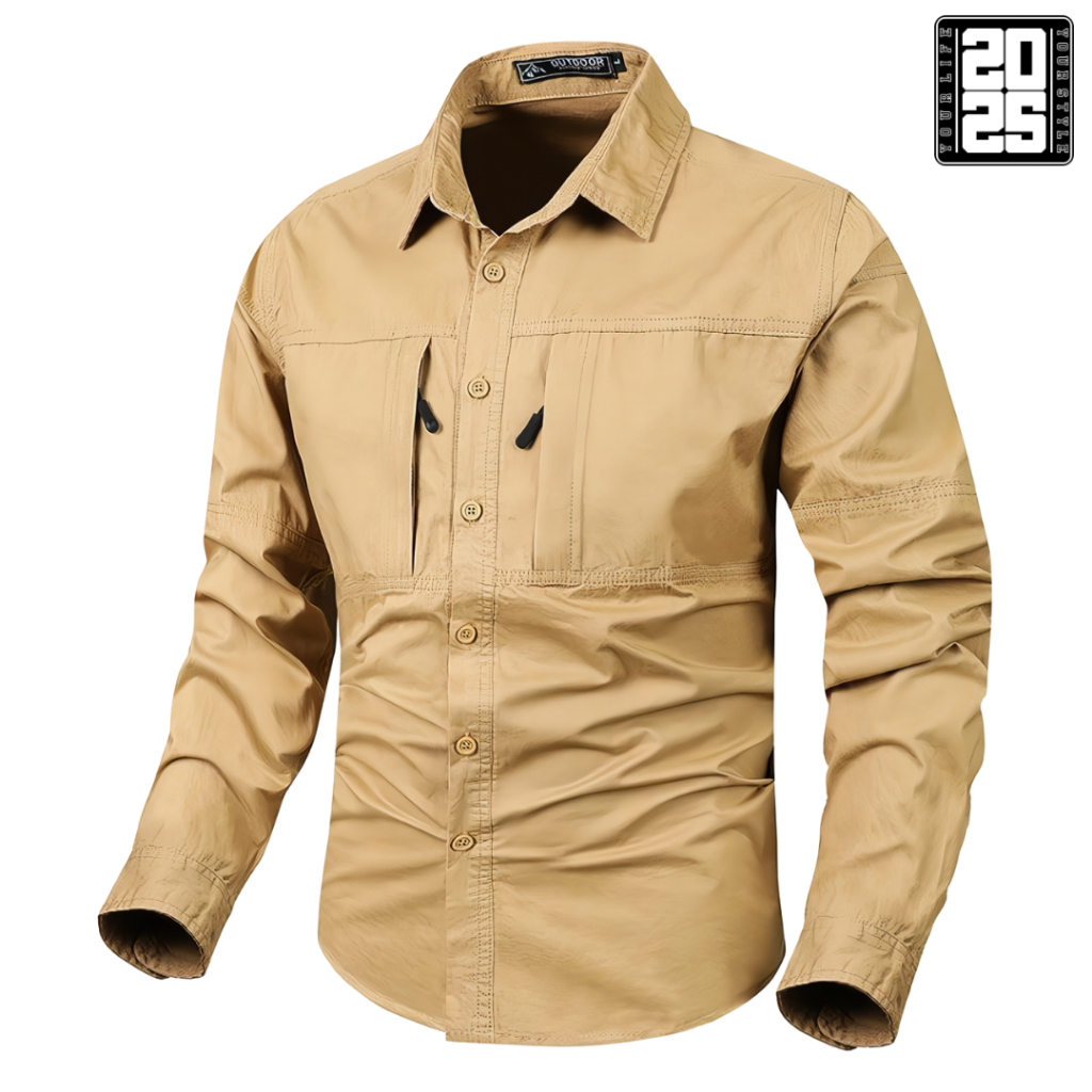 Kemeja Tactical Cream Lengan Panjang / Kemeja Pria Lengan Panjang / Kemeja Tactical Pria / Kemeja Ta