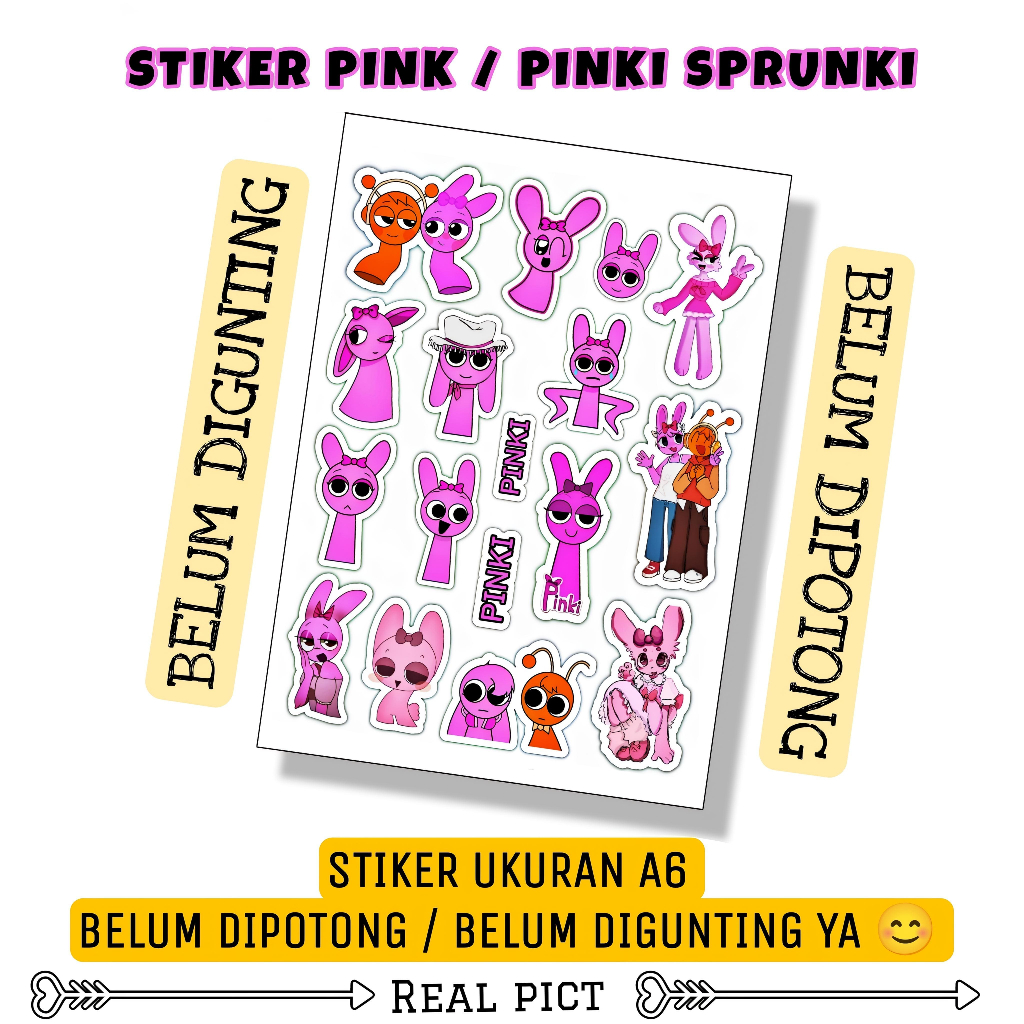 

STIKER PINK / PINKI SPRUNKI / STIKER BELUM DIPOTONG BAHAN VINYL UKURAN A6 / STICKER / STIKER KARAKTER LUCU