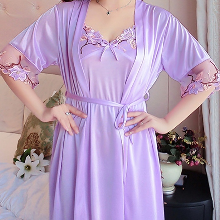 KODE R16N  MyReseller  Kimono Baju Tidur Wanita Deep Flower Katun Satin Hantaran Nikah KH99