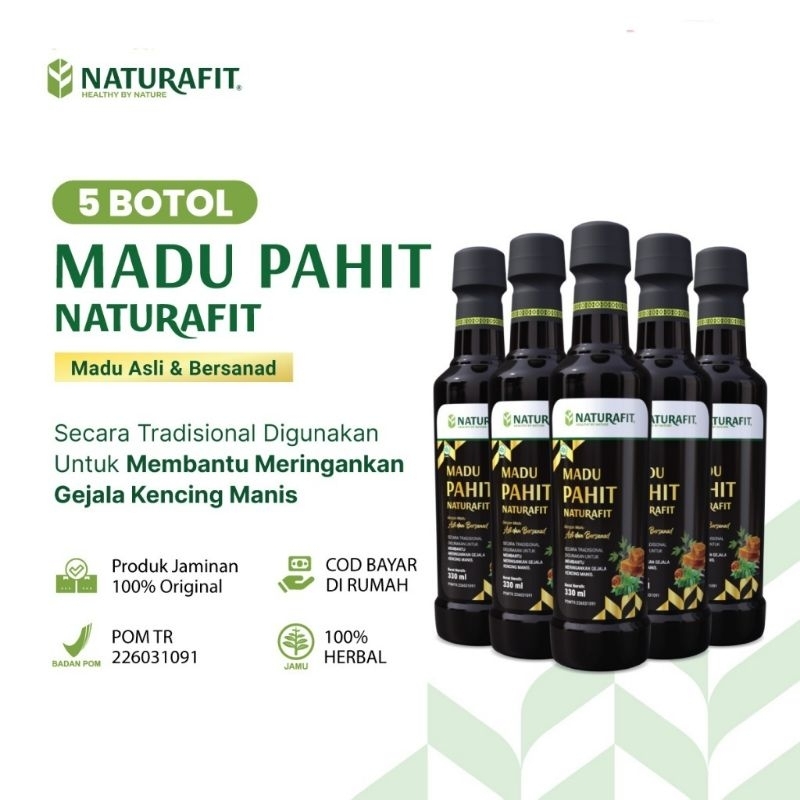 

Madu Pahit Naturafit 330ml Paket 5 Botol - Madu Ramuan Hitam Pahit Insulin Naturafit Asli dan Bersenad