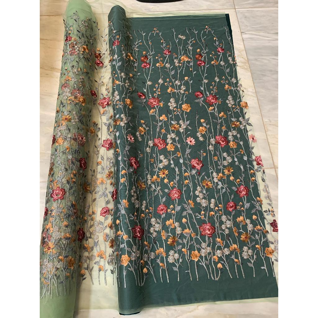 1/2 Meter Bahan Kain Kebaya Brokat Tile Garden Valentino Motif Bunga 3D | Tile Bordir Bunga Warna Hi