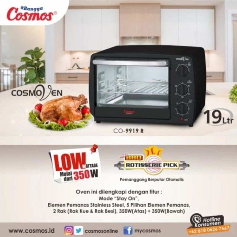 OVEN LISTRIK COSMOS 19 LITER CO 9919 LOW WATT