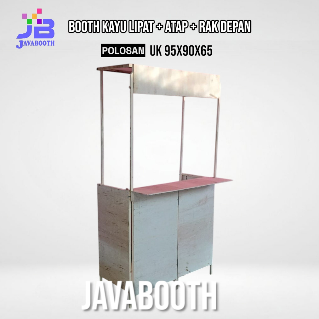 Booth Portable Kayu / Booth Polos / Gerobak Lipat / Meja Lipat / Standar / 2 Rak / Atap / Rak Depan