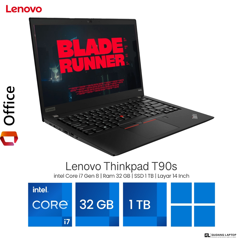 Laptop Lenovo Thinkpad T490s Core i7 Gen 8 RAM 32 GB SSD 1 TB Layar 14 inch
