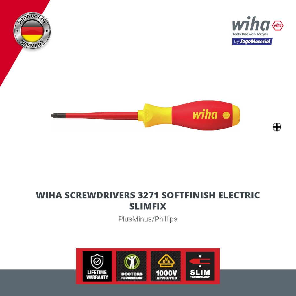 Wiha Insulated Screwdrivers 271 SoftFinish Electric Slimfix - Obeng Plus Minus Insulasi