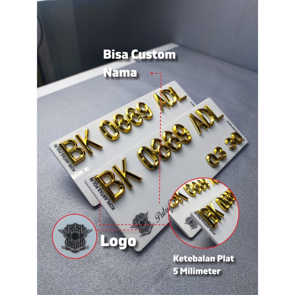 Plat Nomor Motor - Lancip Gold - UKURAN CUSTOM - TERMURAH