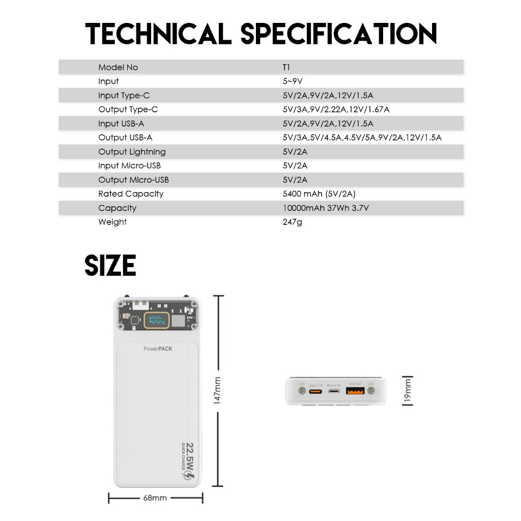 TERPOPULER Fantech Powerbank Mythia 22.5W 10000 mAh Mini with Fast Charging - T1