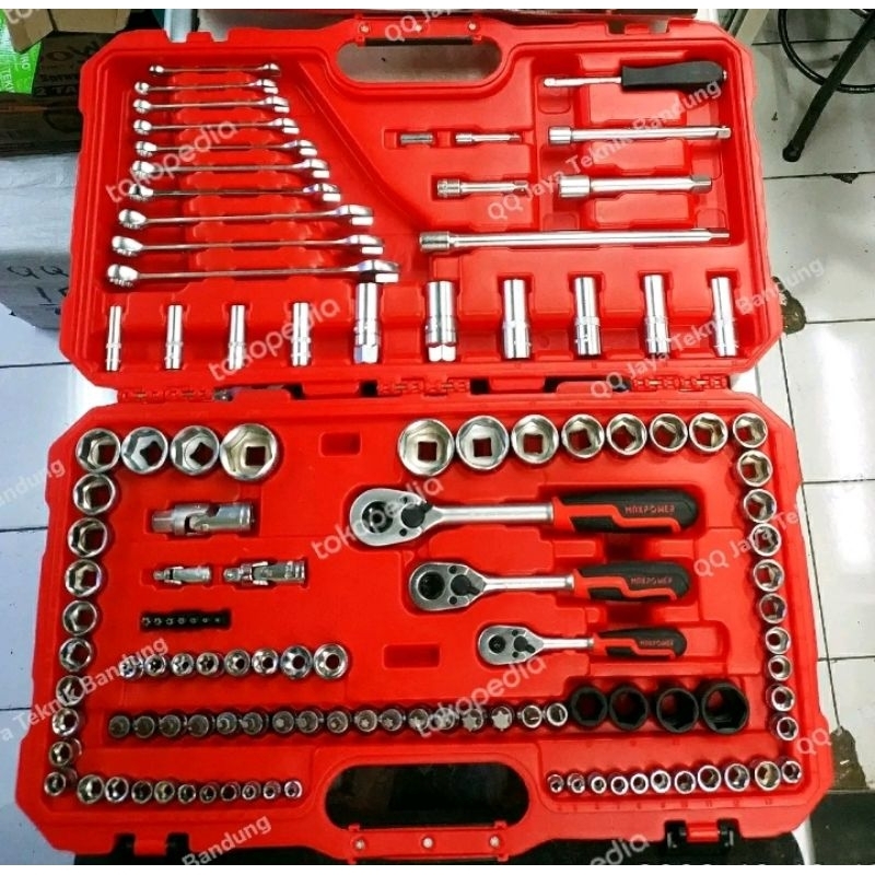 KUNCI SOK SET 120 PCS MAXPOWER - Socket set paket lengkap inchi dan milimeter