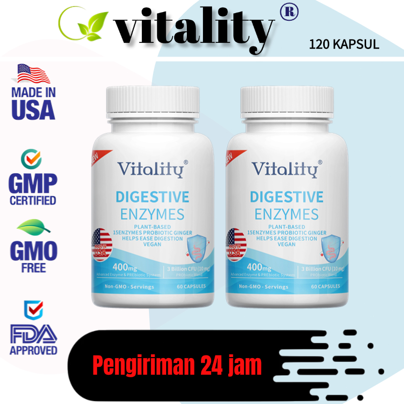 Kapsul enzim pencernaan, mendukung penyerapan nutrisi, kesehatan usus, dan pembakaran lemak