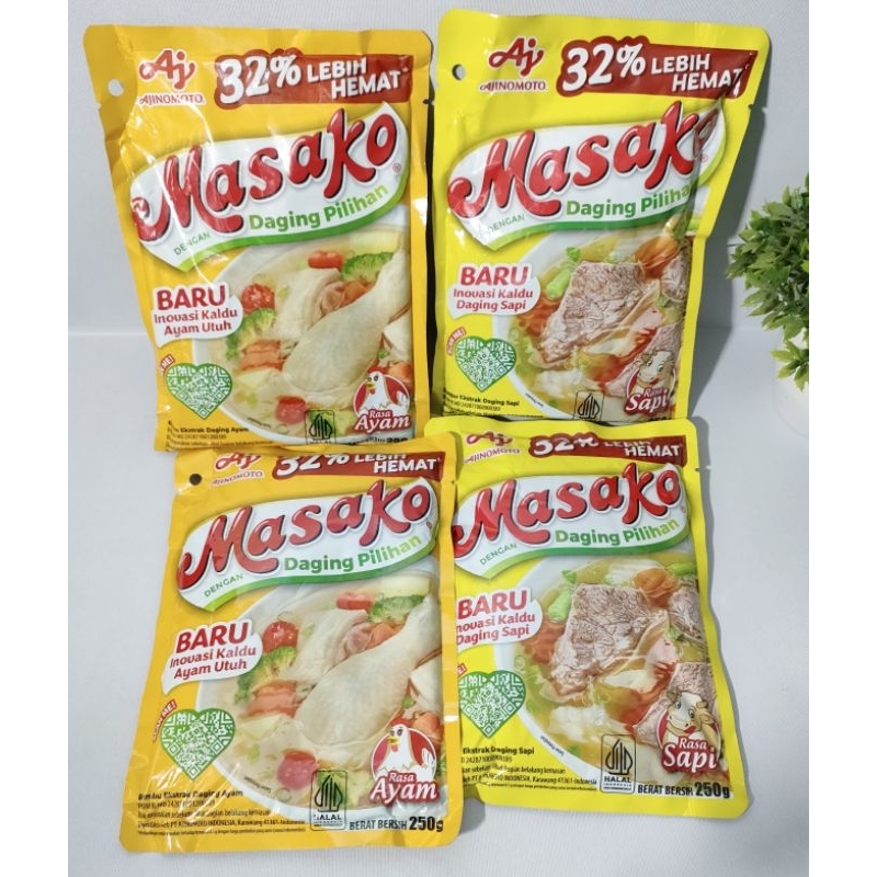 

Masako 250gram ayam & sapi bumbu kaldu penyedap rasa