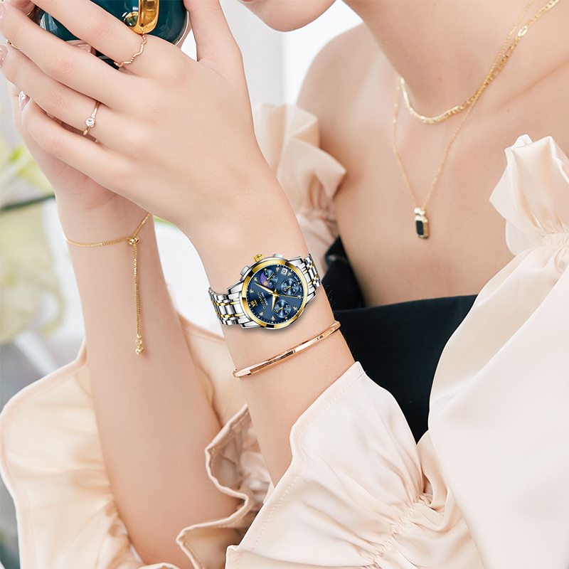 【GUANQIN】 Jam Tangan Wanita/Cewek 36mm ORIGINAL Chronograph Stainless Steel Analog GS19288-H1A