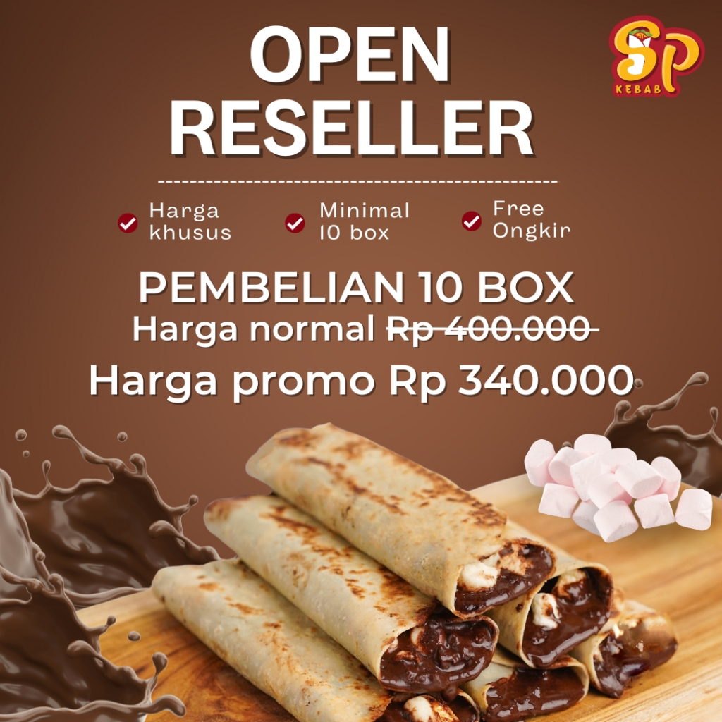

PAKET RESELLER 10 BOX SPKEBAB COKLAT CRUNCHY LUMER DENGAN TABURAN MARSHMALLOW MELIMPAH PREMIUM & HALAL, KEBAB FROZEN , KEBAB LUMER , KEBAB TURKI, KEBAB TURKY , KEBAB ISI 5PCS