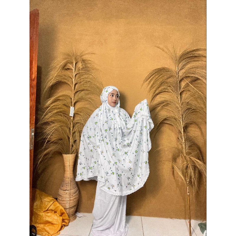 MUKENA RAYON MOTIF MELATI // mukena rayon mix putih
