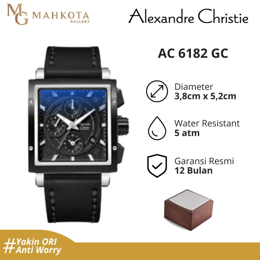 Jam Tangan Pria Chronograph Aktif Alexandre Christie 6182 GC Tali Kulit Original dan Bergaransi