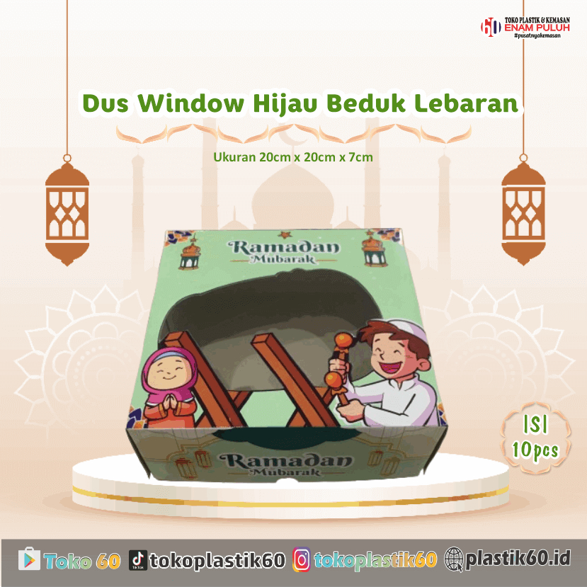 

Dus Window 20x20x7 Hijau Beduk Lebaran (10 pcs) Box Dus Motif Hampers Lebaran