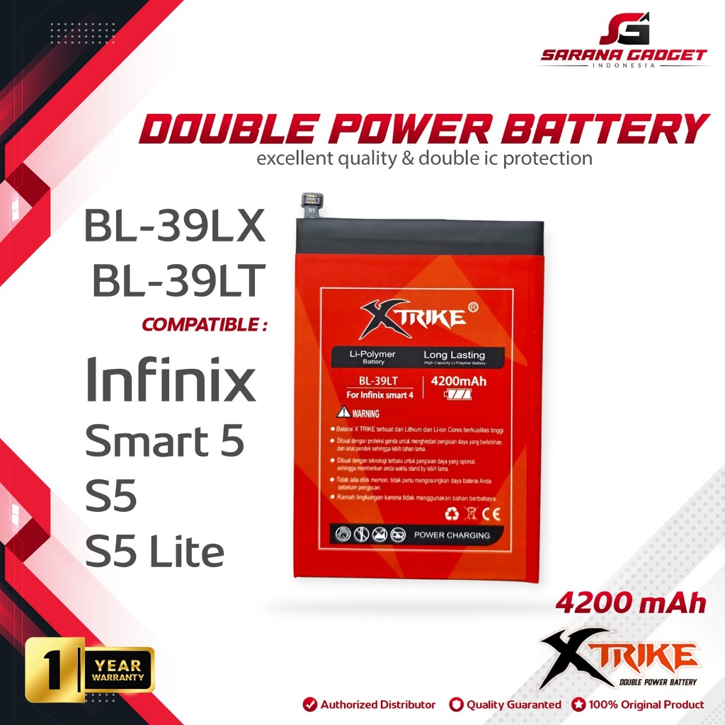 XTRIKE Baterai BL-39LX / BL-39LT Infinix Smart 4 X653 X653C / S5 X652 / S5 Lite BL39LX BL39LT Double