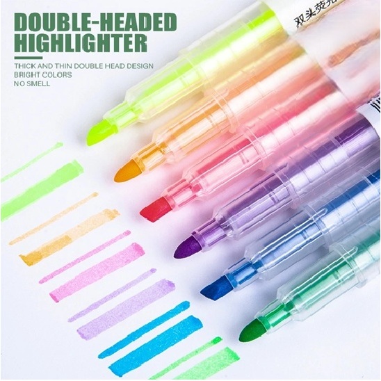 

6Pcs 1Set Stabilo 6 Warna Warni / Double Head Highlighter 6 Colors In 6 Pcs